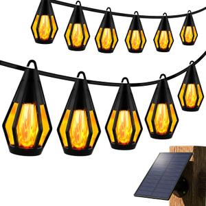 41FT Solar String Lights Outdoor Waterproof, Patio Lights Solar Powered with 15 LED Flickering Flame Bulbs, Hanging Solar lights for Outside Patio Backyard Camping Porch Party Decorations, Warm White