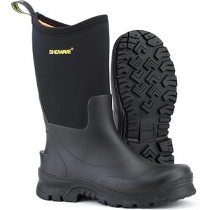 Showave Men's Rain Boots Mid Calf Mud Boot Waterproof Insulated Rubber Boots for Gardening Working and Outdoor Size 9