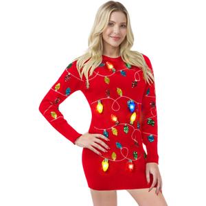 Giggling Getup Womens Light Up Ugly Christmas Sweater Dress with Light Up Bulb, Sweater Dresses for Women 2025 (Small)