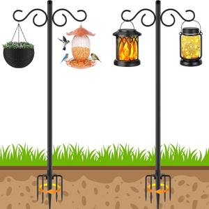 NUERPO Adjustable Shepherd Hooks for Outdoor, 2 Pack 80 Inch 5 Prong Base Bird Two Sided Feeder Poles, Heavy Duty Shepherds Hook, Suitable for Garden in Hanging Flower Basket, Lantern, Bird Nests