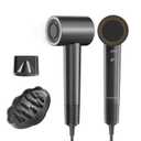 Hair Dryer with 110K RPM High Speed 1400w Motor for 1-4min Fast Dry, 49db Low Noise & 0.86lb Lightweight,2 Billion Plasma & Smart Thermo Control & Strong Magnetic Nozzle Diffuser (Darkgray)