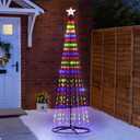 Christmas Outdoor Lighted Trees 7FT Prelit Christmas Cone Tree with 310 LEDs 8 Lighting Modes and Timer for Indoor Outdoor Xmas Porch Lawn