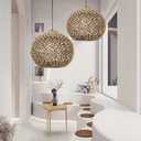 1 Light Seagrass Chandelier Rustic Kitchen Pendant, Woven Farmhouse Wicker Rattan Dining Room Ceiling Fixture, 16.53" W Handmade Hanging Light for Bedroom Living Room