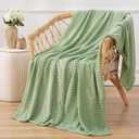 Puncuntex Flannel Fleece Throw Blanket Sage Green 50"60",Super Soft Plush Cozy Blanket with Square Grid Design Luxury for Couch Sofa Chair