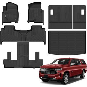 Jenofa-for 2021-2026 Chevy Suburban/GMC Yukon XL/Cadillac Escalade ESV Bucket 7-Seater All Weather Floor Mats Automotive Car Mat Accessories (Floor Mats & Rear Seat Back Mats & Cargo Liner)