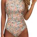SUUKSESS Women One Piece Ruched Swimsuit Tummy Control Backless Bathing Suit, M