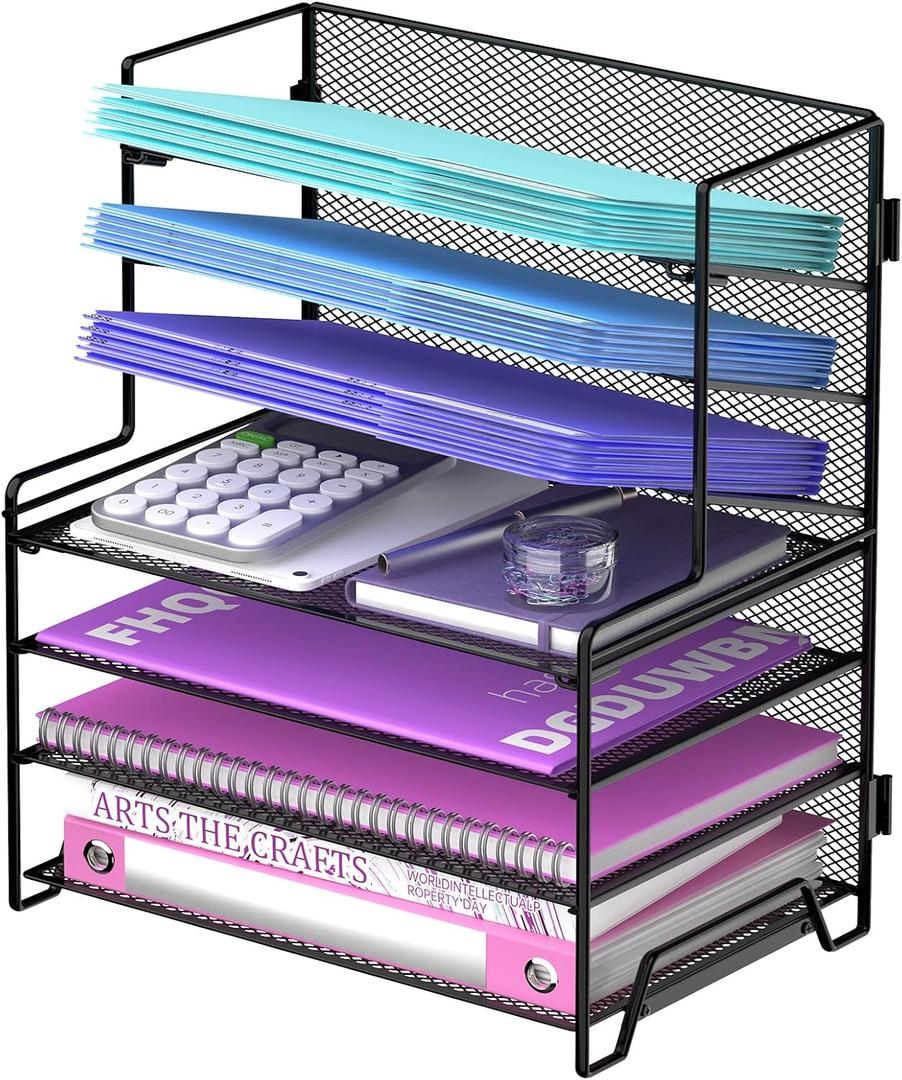 7 Tier Desk File Organizer, Letter Tray Paper Organizer, Metal Desktop Organizers and Accessories for Study and Workspace, for Home Office, Black