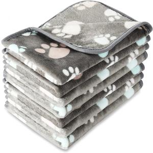 Tatuo 4 Pcs Dog Blanket for Pet Puppy Teething Toys Paw Print Fleece Blanket for Pet Cat Soft Warm Sleep Mat Guinea Pig Cage Mat(Small(24 x 16 Inch),Dark Gray)