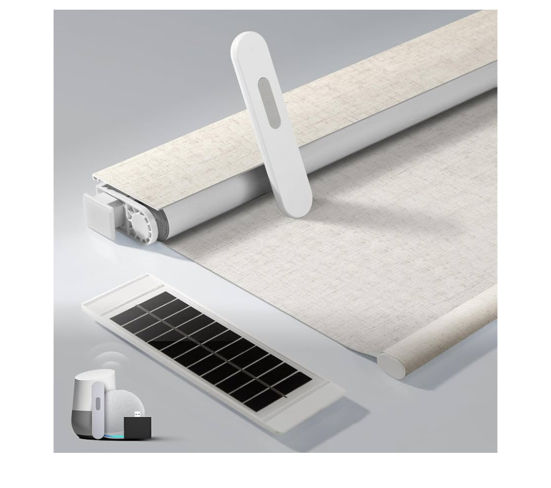 Smart Motorized Blinds with Remote, No Drill Cordless Roller Shades, Equip Solar Panels, 100% Blackout, Compatible with Alexa, Google, Smart Blinds Beige 34 x 72