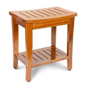 16" Compact Teak Shower Bench with Shelf, Premium Teak Shower Stool, Durable Waterproof Seat for Inside Shower, Solid Teak Wood Bench for Bathroom, Indoor & Outdoor Use