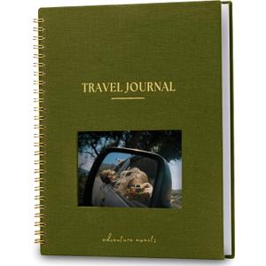 Nook Theory Personalized Travel Journal for Women, Men - Linen Travelers Notebook, Adventure Book with Prompts, Perfect for Travel Gifts (Olive)