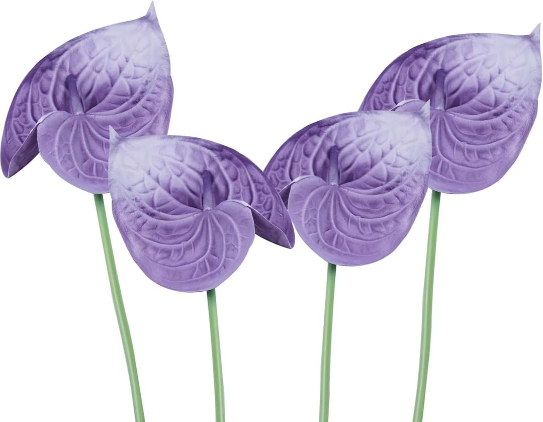 Featuman Purple Artificial Anthurium Lily Flowers, 4 Pcs Faux Greenery Stems 26 Inch Fake Anthurium Floral Arrangement for Vase Table, Bridal Shower, Home Office
