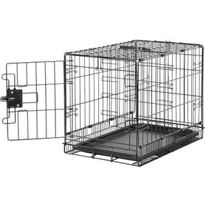 Amazon Basics Durable, Foldable Metal Wire Pet Crate with Tray, Portable and Sturdy for Travel, Single Door, Divider Panel, Perfect Size for Small Dogs, 22 x 13 x 16 in, Black