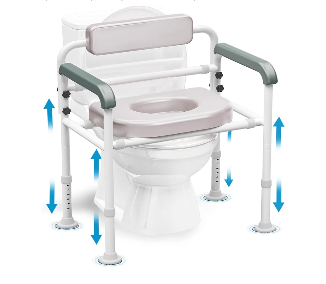 Extra-Wide 3-in-1 Adjustable Toilet Seat Riser with Premium Padded Seat & Support Rails – Ultra-Stable Elevated Commode and Shower Chair for Seniors & Elderly – Heavy-Duty 350lb Safety Frame