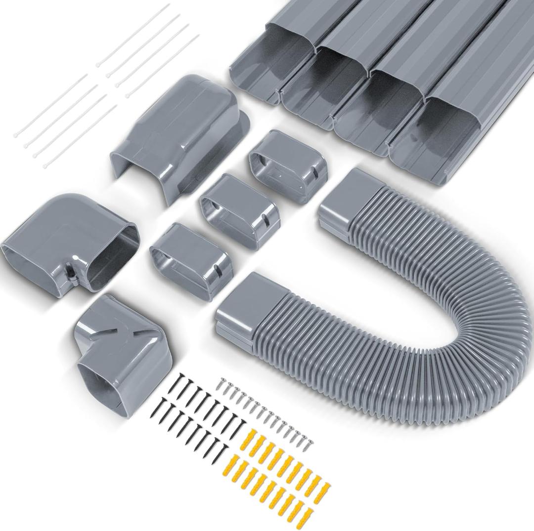 4" W 16.5Ft Decorative PVC Line Set Cover Kit for Mini Split Lineset Cover Kit for Air Conditioner & Heat Pump (Grey)