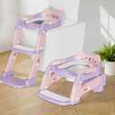 Potty Training Seat with Step Stool Ladder, 3-in-1 Toddler Potty Training Toilet Seat for Boys Girls, Height Adjustable Foldable Toddler Potty with Splash Guard, Non Slip Pad and Safety Handles (Pink)