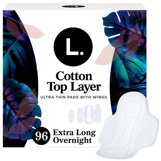 L. Organic Cotton Top Layer Ultra Thin Pads - Overnight Absorbency - 96ct