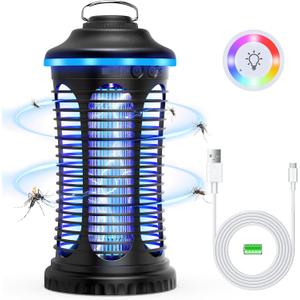 Rechargeable Bug Zapper Outdoor & Indoor, Mosquito Zapper, Fruit Fly Trap, Gnat Moths Catcher, 4200V Grid, USB Charging, 4000mAh Battery, Fit for Home, Kitchen, Backyard, Camping, Patio, Black