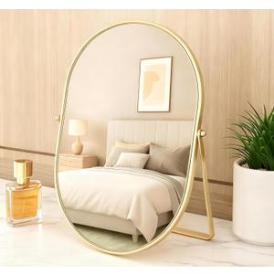Feyarl Desk Vanity Mirror Gold Oval 12x8 Inch Tabletop Makeup Mirror Decorative Standing Cosmetic Table Mirror for Bedroom Bathroom Desk Dresser