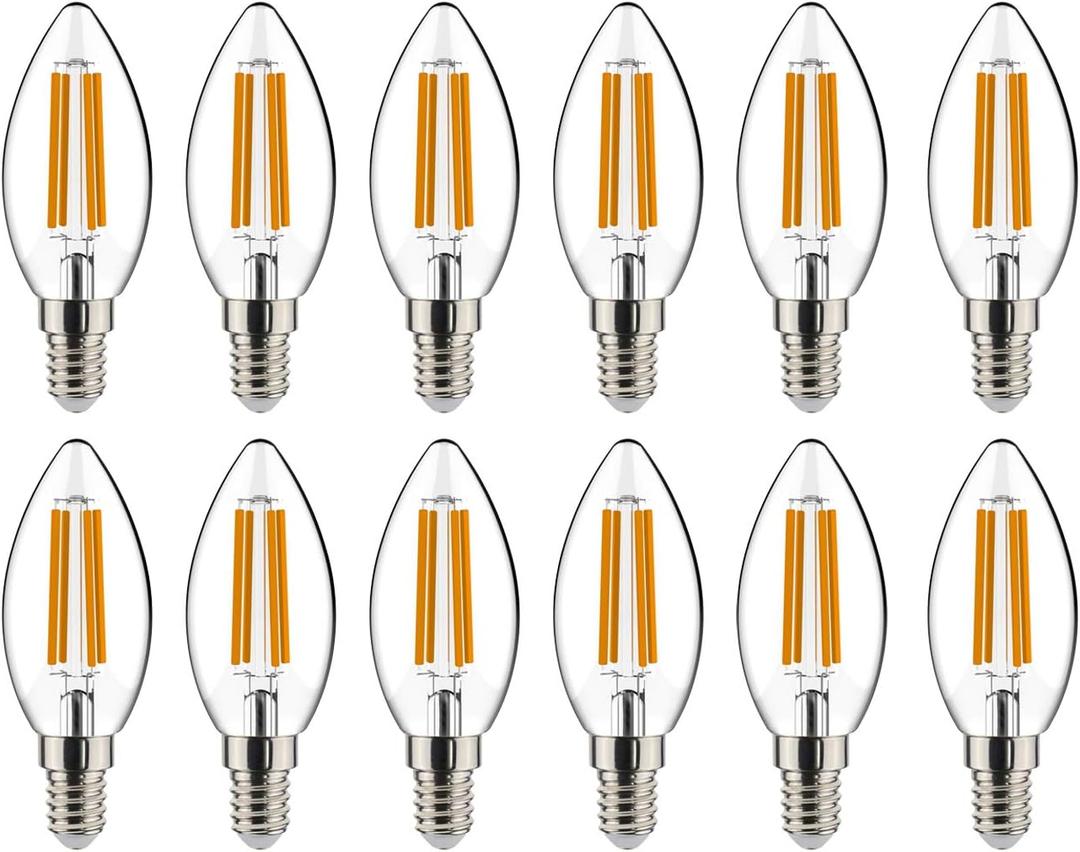 helloify BA11 Dimmable Vintage LED Edison Candelabra Bulb, 60W Equivalent, High Brightness, 2700K Warm White Light, Clear Glass, Candles/Chandelier Style, E12 Screw Base, 12PCS