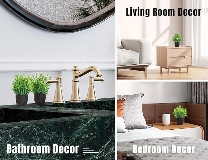 Der Rose Fake Plants 2 Packs Artificial Plants Small Faux Plants Black Bathroom Accessories for Halloween Bathroom Home Kitchen Coffee Table Office Desk Decor Indoor (Green)