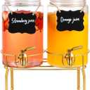 Drink Dispensers for Parties,2 Pack 1 Gallon Beverage Dispenser with Stand,Drink Dispenser With Glass Lid and Stainless Steel Spigot Leak-proof, Ideal for Lemonade,Juice, Tea, and Party Drinks