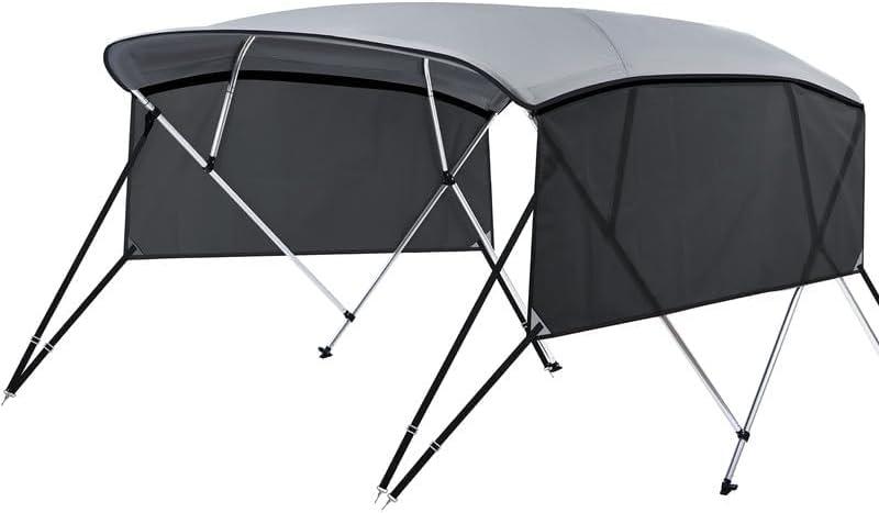 KAKIT 4 Bow Bimini Tops with Mesh Sidewalls Support Poles for Boats Marine Grade Canvas Top Includes 2 Straps Storage Boot 1 Inch Aluminum Frame (Dark Gray), Size: 4 Bow 8'L x 54" H x 73"-78" W