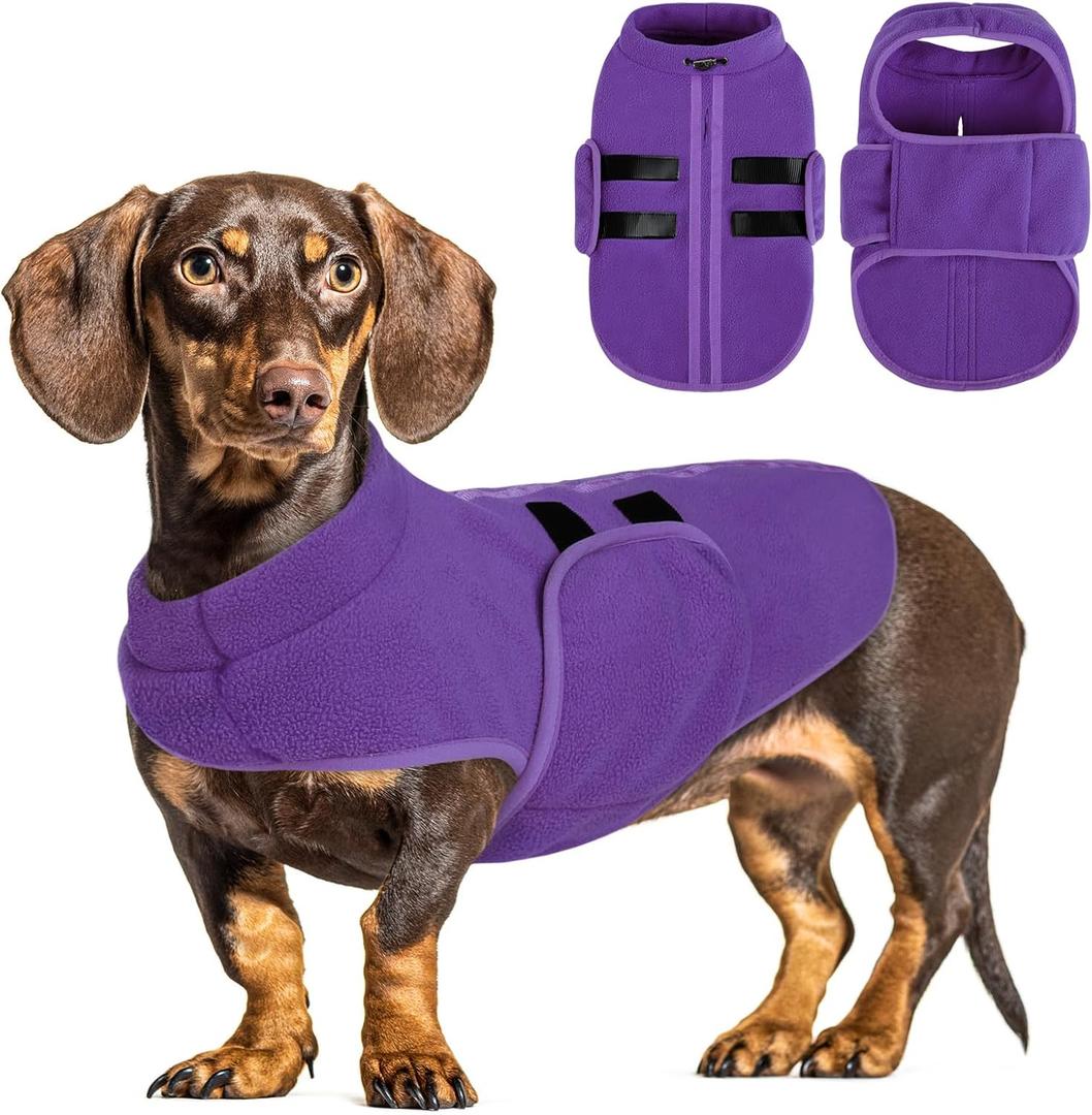 Queenmore Large Dog Sweater, Soft Fleece Vest Pullover Dog Jacket with Leash Hole, Warm Winter Dogs Clothes Cold Weather Doggy Dachshund Sweaters for Large Dogs Cats Boy or Girl (Lilac, L)