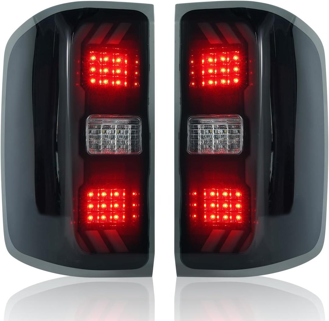 Restyle LED Tail Lights for 2014-2019 Chevy Silverado 1500/2500/3500 & 2015-2019 GMC Sierra 2500/3500 | Factory 3-Bulb Housing Only | Driver and Passenger Pair (Stealth Aggressor Edition)