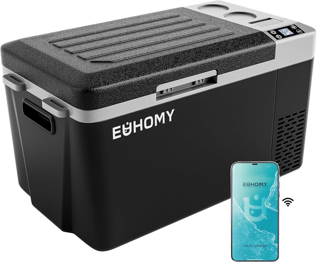 EUHOMY 12 Volt Refrigerator, 24QT(23L) Electric Cooler, Car Fridge APP Control, Car Refrigerator 12/24V DC 110-240V AC, Portable Freezer Usable Battery for Camping, Travel, Truck, Outdoor