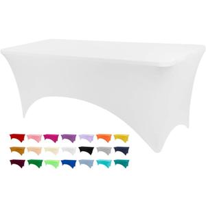 BDDC 4ft Table Cover Fitted, White Spandex Table Covers, Washable and Wrinkle Resistant Stretch Tablecloths Rectangle for Events, Wedding, Banquets, Parties (48" x 30" (Rectangular))