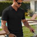 COOFANDY Men's Ribbed Polo Shirts Short Sleeve V Neck Slim Fit Polo T-Shirt Casual Summer Collared Golf Shirt