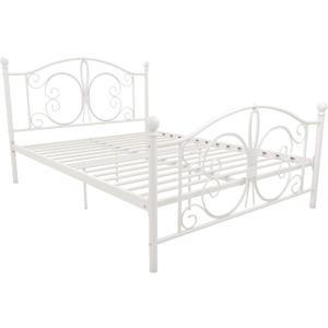 DHP Bombay Metal Platform Bed with Parisian Style Headboard and Footboard, Adjustable Base Height for Underbed Storage, No Box Spring Needed, Full, White