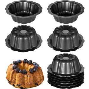 Homaisson Mini Fluted Tube Pan - 10 Pcs, 4.5Inch Carbon Steel Mini Cake Molds, Nonstick Reusable Oven Baking Mold for Cupcake, Bread, Bavarois, Brownie (Black)