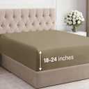 Extra Deep Queen Fitted Sheet - Hotel Luxury Single Fitted Sheet Only - Easily Fits 18 inch to 24 inch Mattress - Ultra Soft, Wrinkle Free w/Extra Deep Pockets - Easy-Care, Breathable & Comfy - Khaki