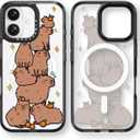Bouvardia for iPhone 16 Case, Compatible with Magsafe, Cute Girly Design for Women, Shockproof & Aesthetic, Capybaras
