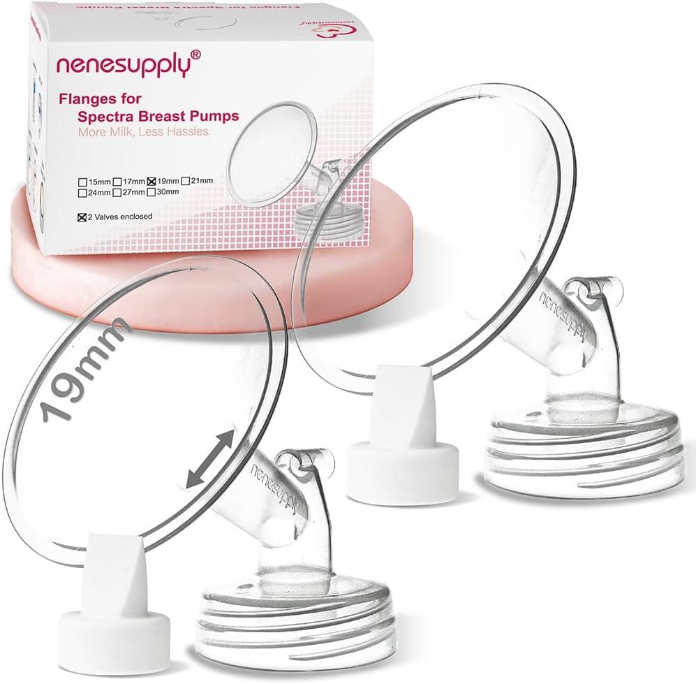 Nenesupply 19mm 2 pc Flanges Duckbill Valves Compatible with Spectra S2 S1 9 Plus Synergy Gold Breastpump Replacement to Spectra Pump Parts Flange Accessories Wide Mouth Work with Backflow Protector