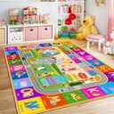 Kids Educational Rug 4' x 5', Kids Collection Area Rugs for Learning ABC Alphabet, Numbers, Colors, Animal Words and Season, Washable Playmat for Playroom Classroom Children Girls Boys Room