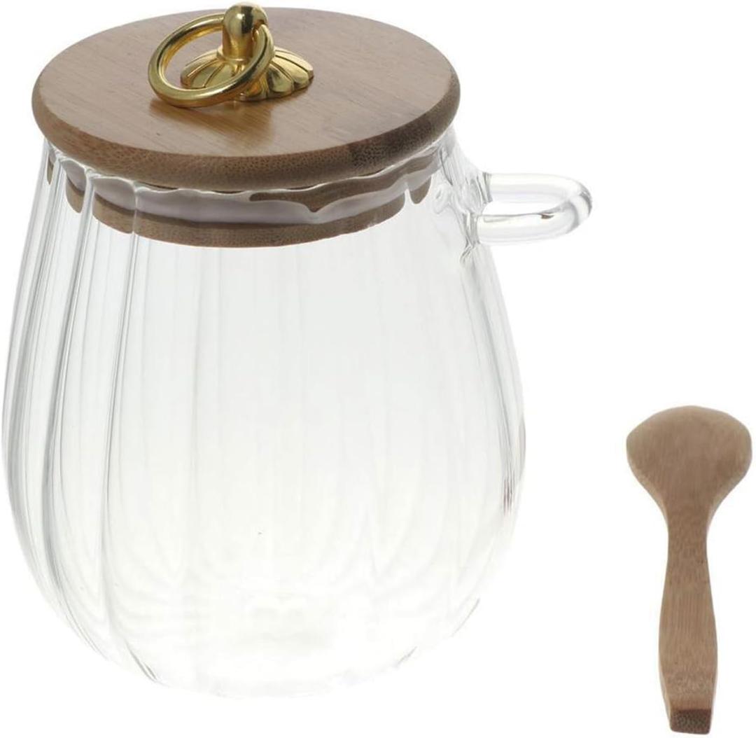 21oz Glass Container with Bamboo Lid and Spoon,Glass Bowl Glass Jar for Sugar Coffee Bar Accessories(C), Transparent