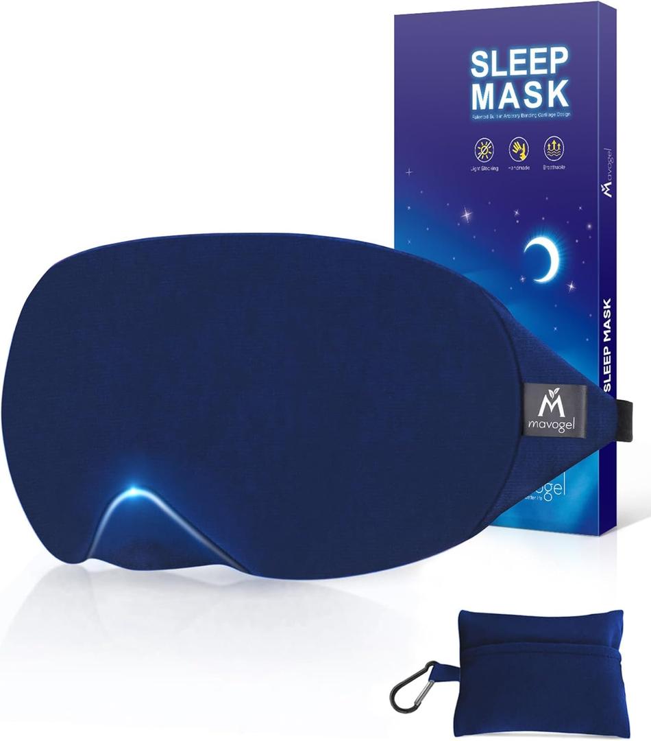 Mavogel Cotton Sleep Mask - 100% Handmade, Light Blocking Sleep Eye Mask with Updated Bending Nose Design, Soft Sleeping Mask for Women Men, for Sleep/Office/Naps, Includes Travel Pouch (Starry Blue)