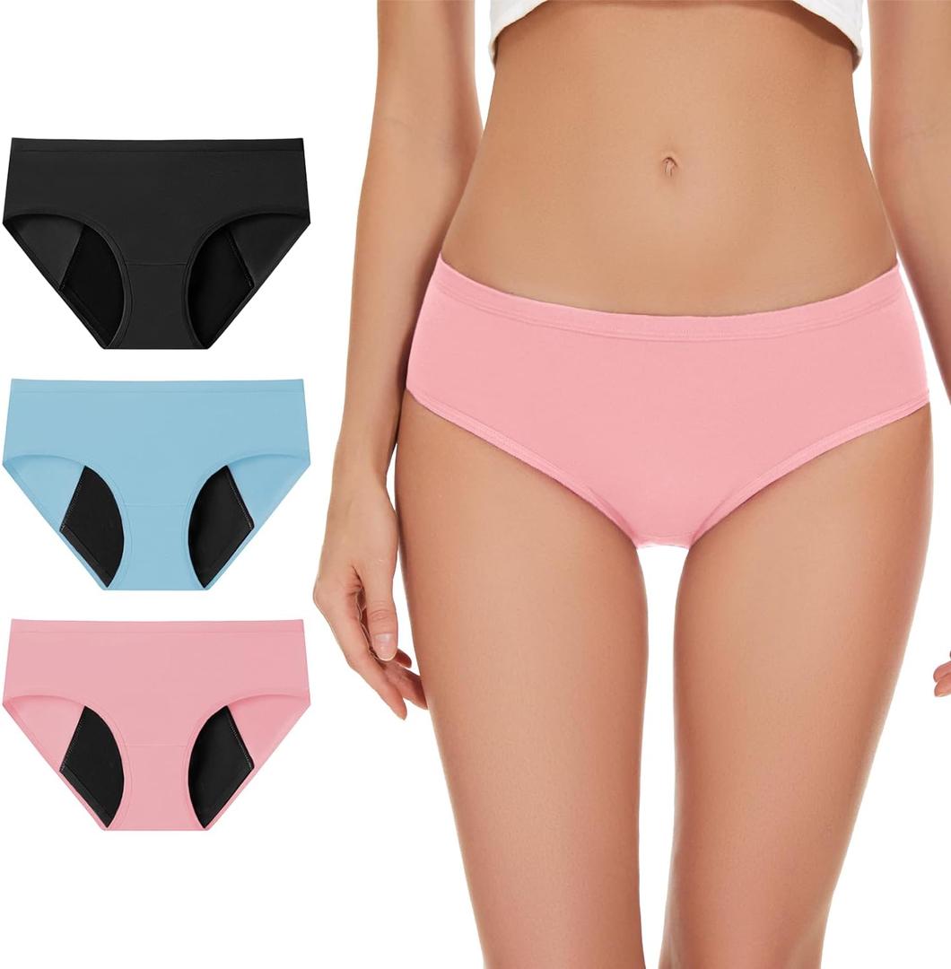 Period Underwear High Absorbency For Teens - Leak-Proof & Reusable Menstrual Pants for Heavy Flow Days - 3 Pack,Multicolor,Small