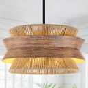 19.7" Hand-Woven Rattan Chandelier for Dining Room, 4-Light Boho Farmhouse Adjustable Hanging Light Fixture for Kitchen Island Living Room Bedroom Hallway