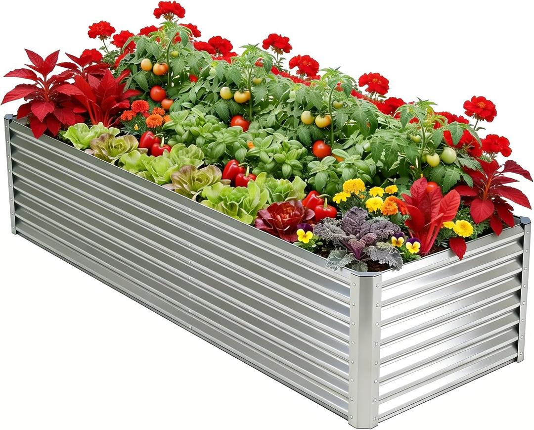 Galvanized Raised Garden Bed Kit Outdoor Patio,8x4x2ft Large Rectangular Metal Planter Boxes,Deep Root Box Planter for Gardening, Vegetables, Flowers, Herbs, 1 Pack, Silver