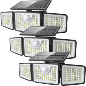 daphino 2500LM Solar Lights Outdoor with Motion Sensor,3 Head 270° Wide Angle Street Area Lights,IP65 Waterproof Security Lighting with 3 Modes(Remote,3 Pcs)