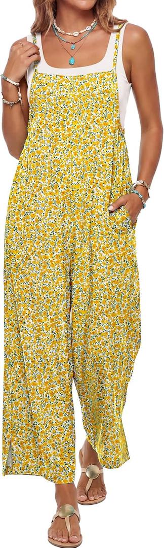 LUXVEER Jumpsuits for Women 2026 Summer Rompers Boho Floral Overalls Casual Wide Leg Long Pant One Piece Vacation Outfits (XL)