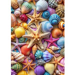 Jigsaw Puzzles for Adults 1000 Pieces-Colorful Seashell and Starfish, 1000 Piece Puzzle for Adults with Letter on Back No Dust, Beach Puzzles with 1:1 Poster(27.6"x19.7")