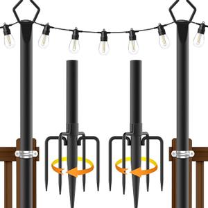 2 Pack 10Ft String Light Poles,Light Poles for Outside String Lights,Outdoor Light Poles with Fork,Metal Pole Stand for Patio,Backyard,Deck