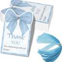 50 Pcs Pink Bow Thank You Gift Tags with Ribbon, Thank You for Celebrating with Us Tags for Coquette Baby Shower Birthday Party Favors Decoration (Blue, 2.3 * 3.6)