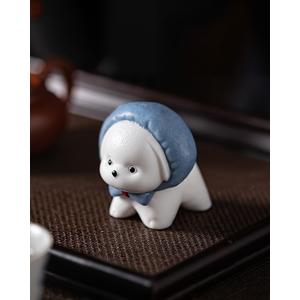 Handmade Ceramic Puppy Tea Pet - Cute Dog Figurine with Headscarf, Adorable Home Decor, Gift for Tea Lovers