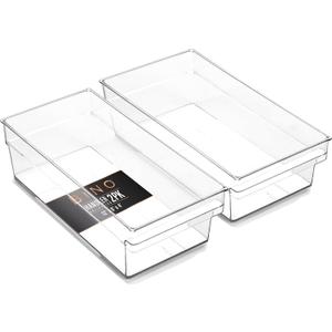 BINO | Plastic Storage Bins, Medium - Shallow | THE HANDLER COLLECTION | Multipurpose Organizer Bins | Kitchen Pantry Organizers and Storage | Clear Containers for Organizing Home | Freezer Organizer (2 PK SHALLOW - MEDIUM - 12 x 6 x 4)